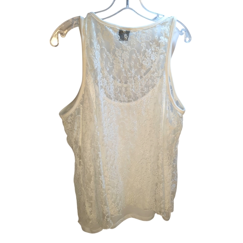 White Sheer Lace Faded Glory Sleeveless Tank Top / Blouse Sz 2X - Picture 2 of 3